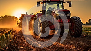 a big tractor in corn field