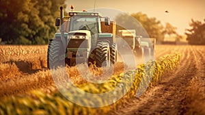 a big tractor in corn field