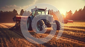 a big tractor in corn field