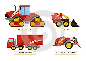 Big Tractor and Loader Set Vector Illustration