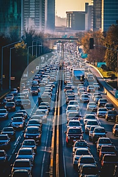 Big traffic Jam in City. Cityscape