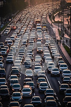 Big traffic Jam in City. Cityscape