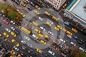 big traffic jam on a City Road with a lot of cars and buses