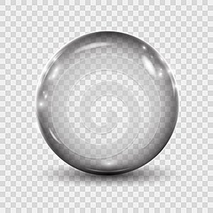 Big translucent gray 3D crystal magic sphere with glares. Glass transparent ball with shadows â€“ vector