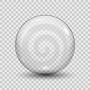 Big translucent gray 3D crystal magic sphere with glares. Glass transparent ball with shadows â€“ vector