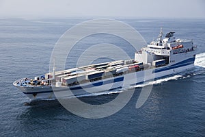 Big transport ship in the ocean