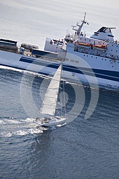 Big transport ship in the ocean