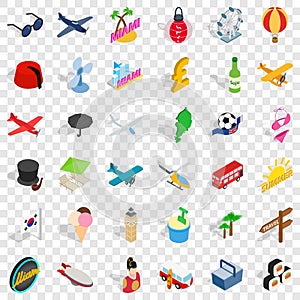 Big travel icons set, isometric style