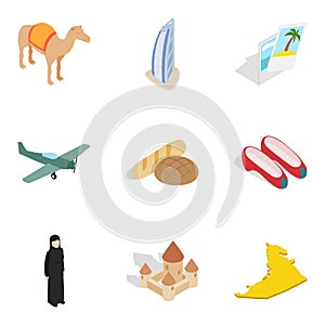 Big travel icons set, isometric style