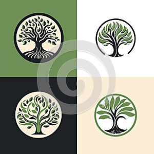 Big tree logo set. Flat Simple green shapes silhouette symbol eco wealth concept. Nature growing farm eco family vector