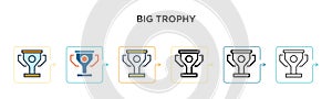 Big trophy vector icon in 6 different modern styles. Black, two colored big trophy icons designed in filled, outline, line and