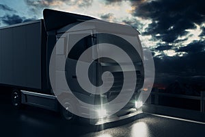 Big truck on sky background