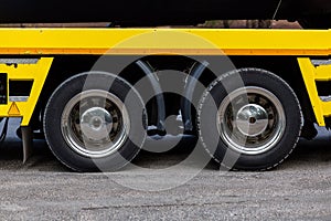 Big truck tire. Heavy vehicle axle