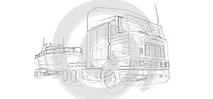 Big truck with a trailer for transporting a boat on a white background. 3d rendering.