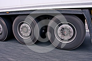 Big truck wheels in motion