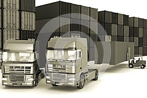 Big trucks in storage outdoors