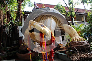 Big turtle statue at Wat Saman Rattanaram temple in Chachoengsao