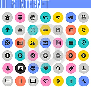 Big UI and Internet icon set, trendy flat icons