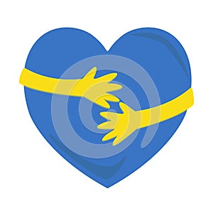 Big ukraine heart in the hands Love help charity peace of ukraine vector illustration design isolated