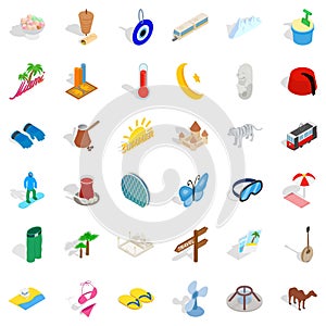 Big vacation icons set, isometric style