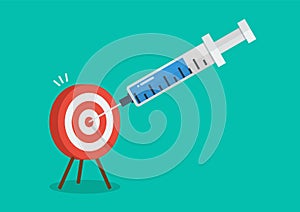 Big vaccine syringe injection to target dartboard