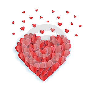 Big Valentine`s heart. Decorative heart background with many valentines hearts. Vector 3d illustration.