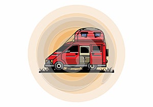 Big van with roof box tent illustration badge