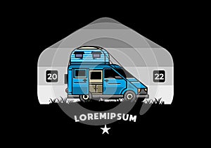 Big van with roof box tent illustration badge
