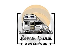 Big van with roof box tent illustration badge