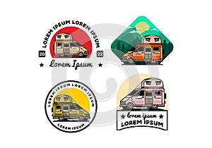 Big van with roof box tent illustration badge