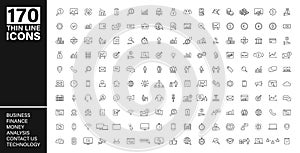 Big vector collection of 170 thin line Web icon. Business, contact us, money, analysis, banking, technology, social media. Set