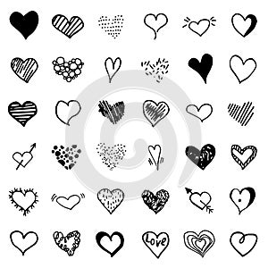 Big vector doodle heart set