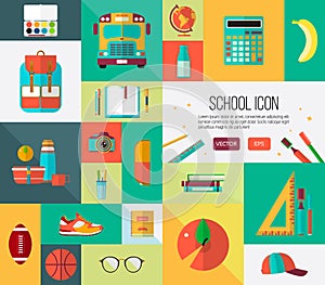 Big vector icons set. Collection of back to school