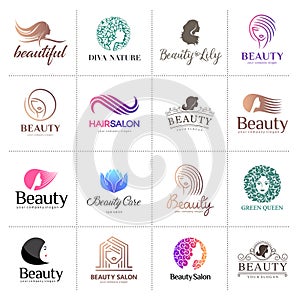 Big vector logo set for beauty salon, hair salon, cosmetic photo