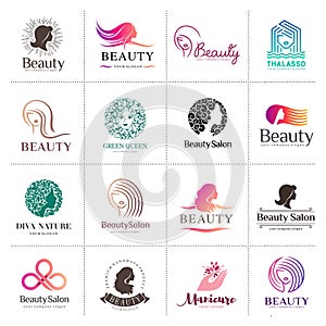 Big vector logo set for beauty salon, hair salon, cosmetic