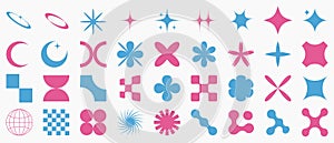 Big vector se tof geometric y2k design elements.Abstract star, sparcle, flower collection.Simple basic geometric form in swiss,