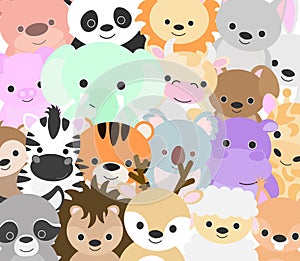 Big vector set with animals in cartoon style. Vector collection with mammals.