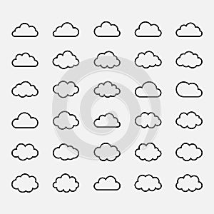 Big vector set black cloud shapes, icons