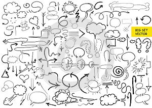 Big vector set of comic elements, hand drawn, arrows, doodle