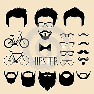 Big vector set of dress up constructor with different men hipster haircuts, glasses, beard etc. Male faces icon creator.