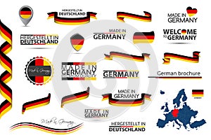 Big vector set of German ribbons, symbols, icons and flags isolated on a white background, Made in Germany, Welcome to Germany,