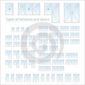 Big vector set of isolated design elements in flat style, windows and doors