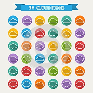 Big vector set of thirty six white cloud shapes