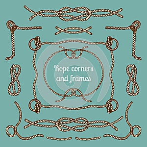 Big vector set of vintage ropes corners and frames. Hipster cables collection with places for your text.