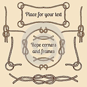 Big vector set of vintage ropes corners and frames. Vector hipster cords collection with places for your text.