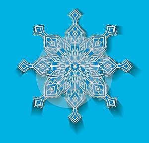 BIG vector snowflake white on a blue background isolated