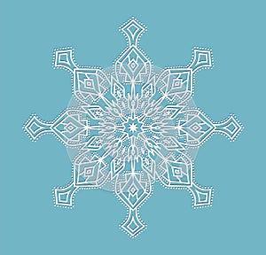 BIG vector snowflake white on a blue background isolated on blue