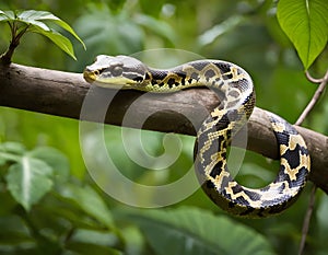 Big Venomous python Snake in Forest, Generative AI