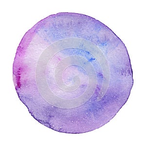 Big violet watercolor circle, hand drawn watercolor spot of round shape, blue, violet, pink and purple colors, vector