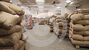 Big warehouse with bags at the factory of pasta